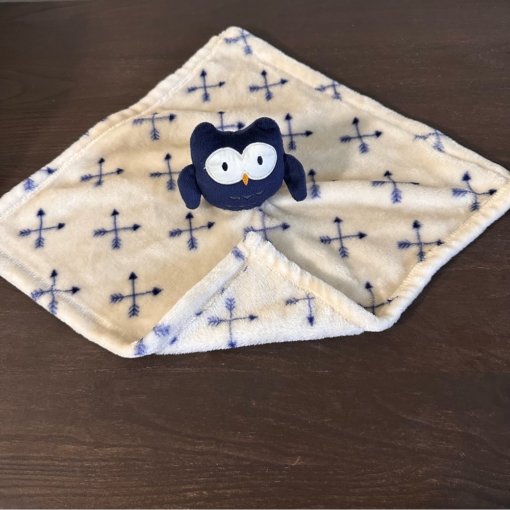 Hudson Baby HB Owl Plush Security Blanket Lovey Navy Blue Tan Beige Arrows